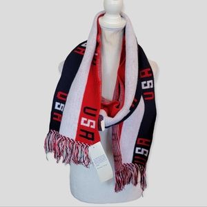 NWT Knit Makers USA Unisex Long Scarf Patriotic Red Blue White Acrylic